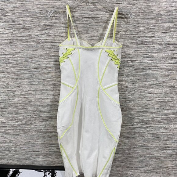 🔥🔥Gold Label Wow Couture Mini Bodycon Dress Neon Yellow Lace-Up Details Size M - Picture 12 of 14